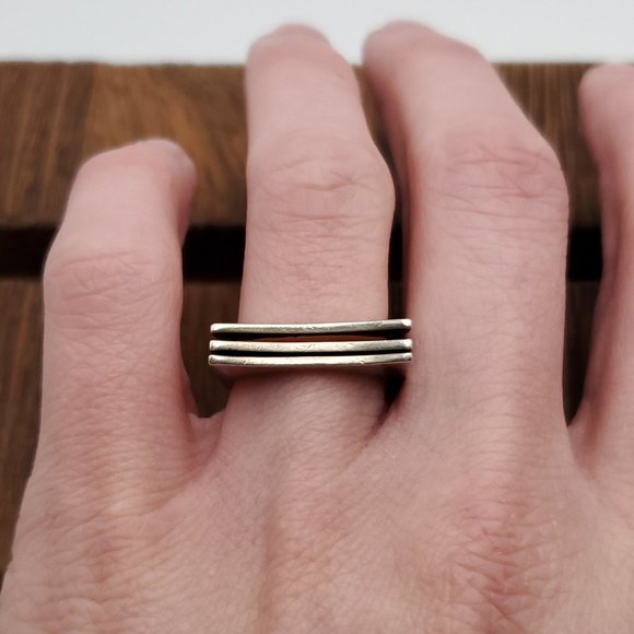 Size 6.75 925 Sterling Silver Unique Handmade Folded Design Ring - Picture 2 of 8